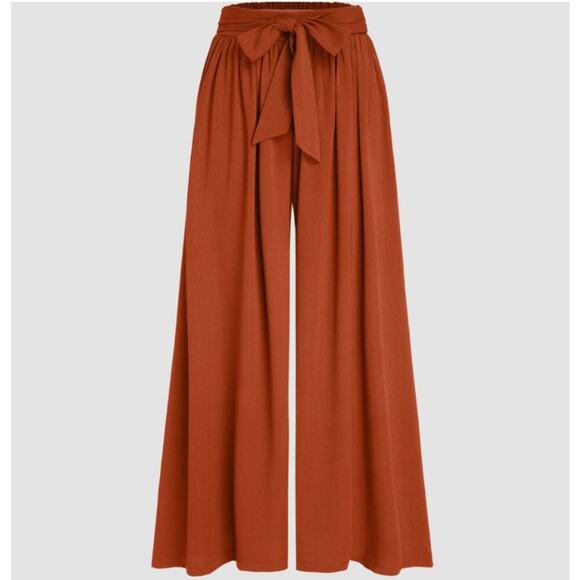 New Cider Orange Flowy Wide Leg High Rise Belted Pants Women's 0XL 12/14 Trouser - Picture 1 of 9